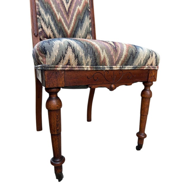 Victorian 19th Century Eastlake Walnut Hall Chairs With Bargello Upholstery, Set of 2 For Sale - Image 3 of 15