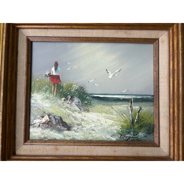 Vintage Signed J. Fenton Original Coastal Oil Painting With Gilt Wood Frame – Certified Artistic Interiors For Sale - Image 4 of 9