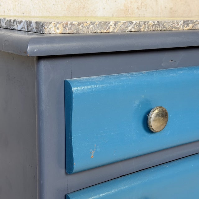 Vintage Blue Wooden Commode, 1950s, in Good conditions. Designed 1950 to 1959