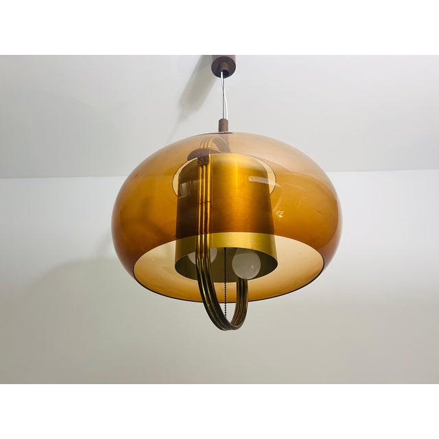 Brass Brass and Acrylic Glass Pendant Lamp by Temde, 1970s For Sale - Image 8 of 12