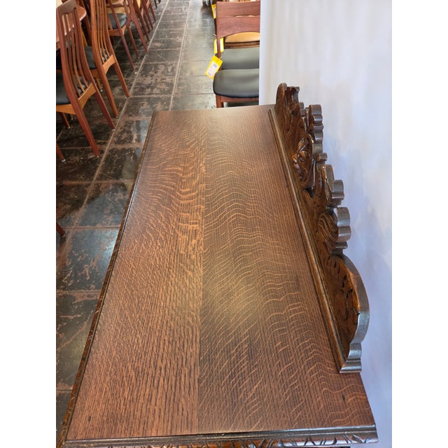 Antique 1880 Carved Lion Desk Solid Quater Sawn Oak Renaissance Revival Spanish Revival For Sale - Image 13 of 14