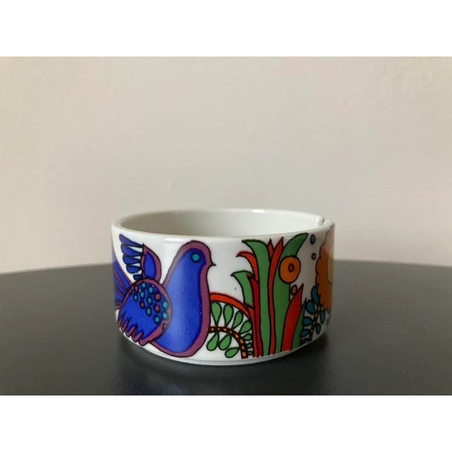 A beautiful circular bird and flower colorful porcelain ashtray from Villeroy & Boch, circa mid-20th century, Europe. Blue...