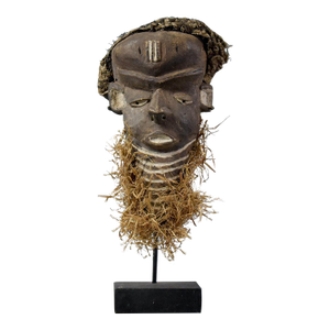 Early 20th Century Bearded Pende Mask with Woven Hood