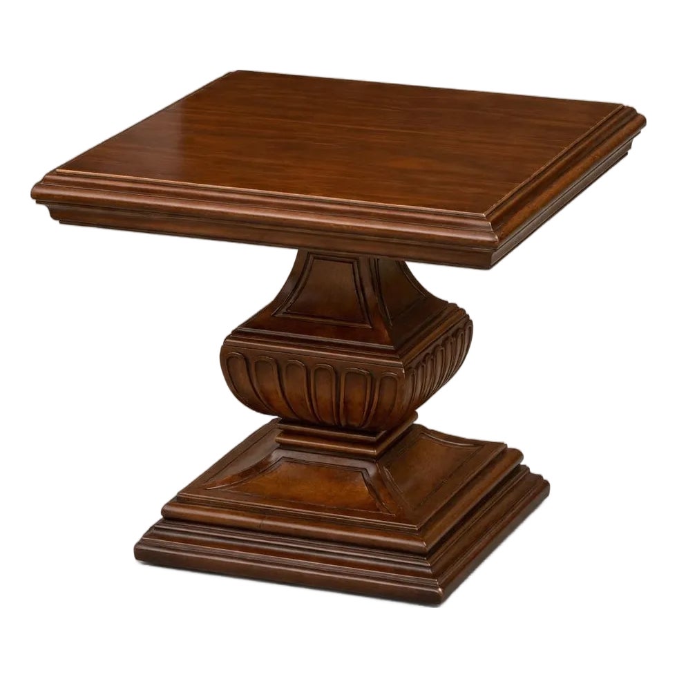Vintage Solid Wood Square Pedestal Side Table With Carved Base ...