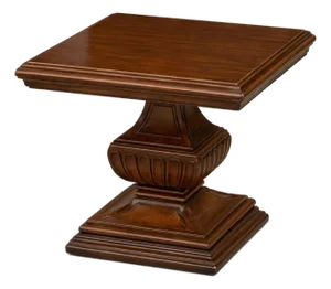 Vintage Solid Wood Square Pedestal Side Table With Carved Base – Traditional Accent Table