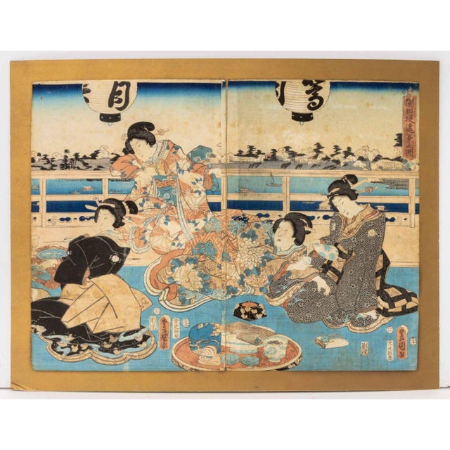 Sky Blue Utagawa Kunisada Figural Woodblock Prints, 2 For Sale - Image 8 of 14