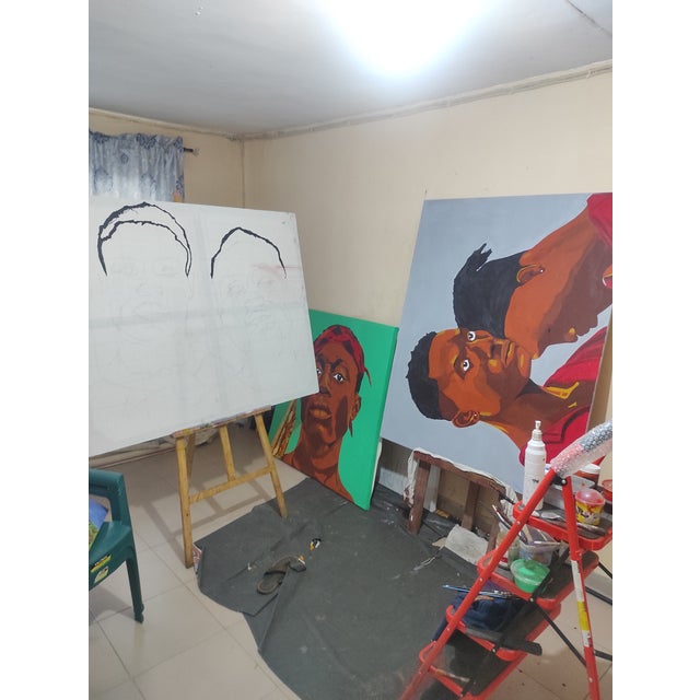 The Confidant, Large Wall Painting, Acrylic on Canvas, Emmanuel Akolo (2021) For Sale - Image 4 of 4