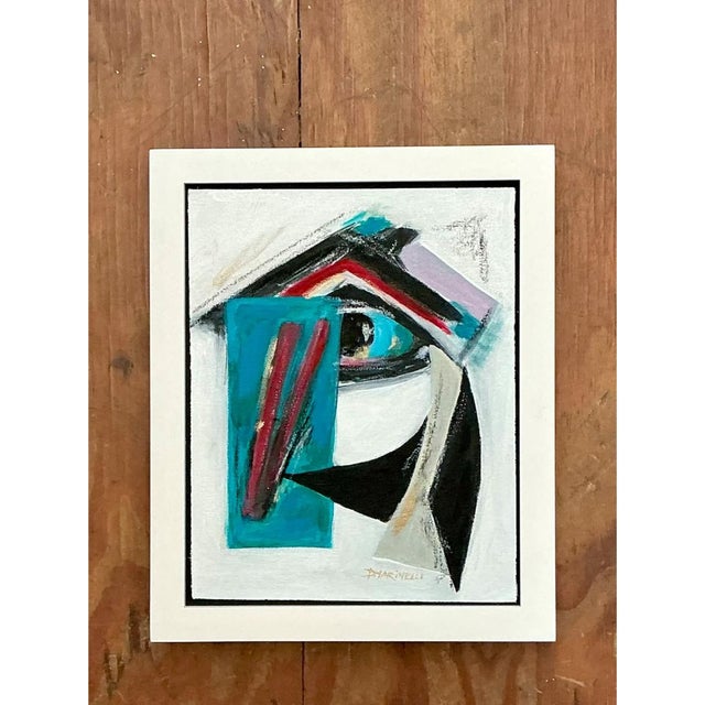 Wood Vintage Original Abstract Oil Painting on Canvas For Sale - Image 7 of 12