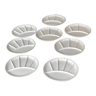 1970s Matte White Ceramic Fondu Plates-Set of 8 For Sale