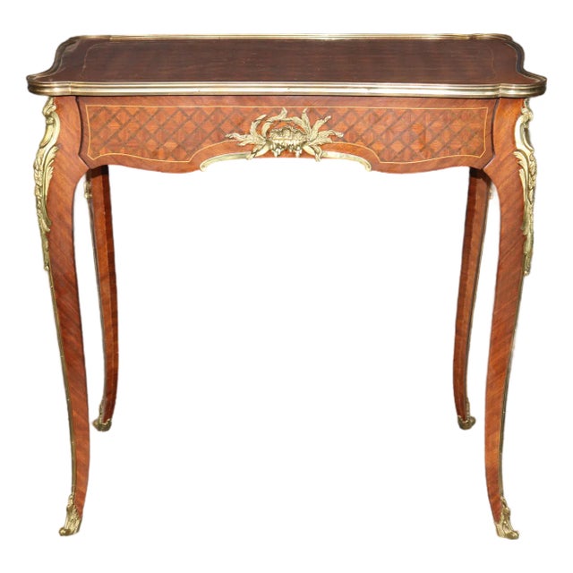Francois Linke Style Marquetry Bronze Mounted Louis XV End Occassional Table For Sale