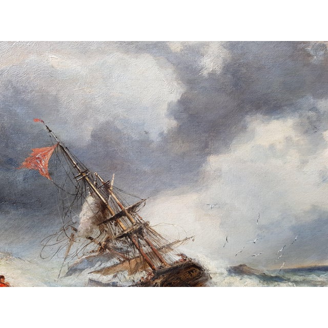 French School - 1874 - Shipwreck - Seascape - Romantism - Oil on Canvas - Monogrammed For Sale - Image 12 of 12