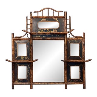 English Bamboo Over Mantle or Wall Mirror - Aesthetic Movement (H 46 X W 48) For Sale