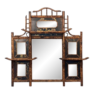English Bamboo Over Mantle or Wall Mirror - Aesthetic Movement (H 46 X W 48)