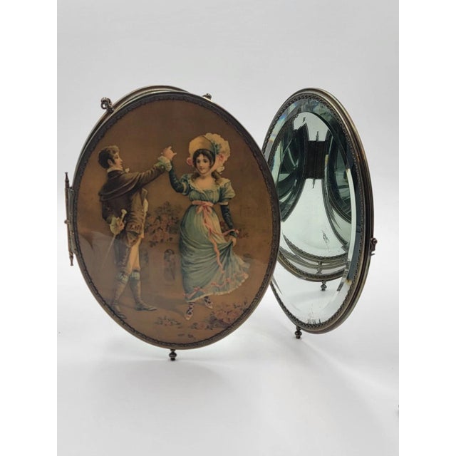 Mid-Century Modern Rare 1800's Victorian Bronze Frame Dancing Couple Triple Hanging Shaving Vanity. For Sale - Image 3 of 12
