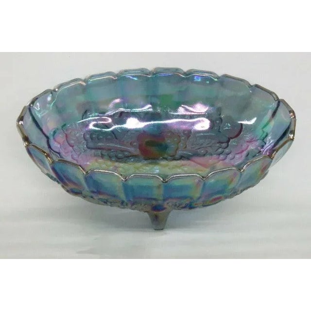 Glass Indiana Carnival Glass Harvest Grape Blue Oval Center Fruit Bowl For Sale - Image 7 of 11