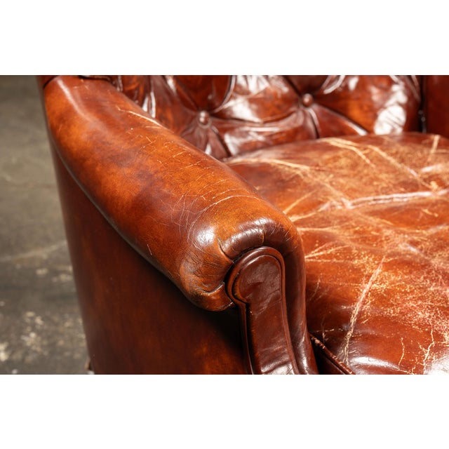 Vintage Tufted Leather Chesterfield Armchair and Ottoman by Hickory Chair For Sale - Image 10 of 15