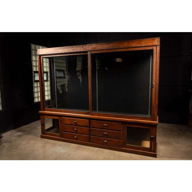 American Antique Oak Mercantile Cabinet With Japanned Copper Hardware For Sale - Image 3 of 10
