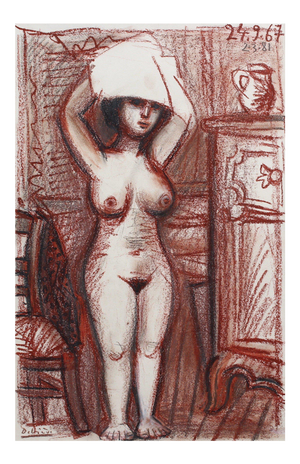 Nude Woman Drying Her Hair Painting by Raymond Dèbieve, 1967