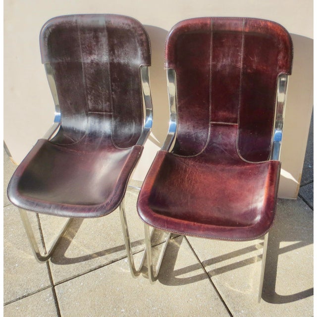 Pair of Willy Rizzo Chrome and Brown Leather Cantilever Chairs- Pair of 2 For Sale - Image 9 of 9