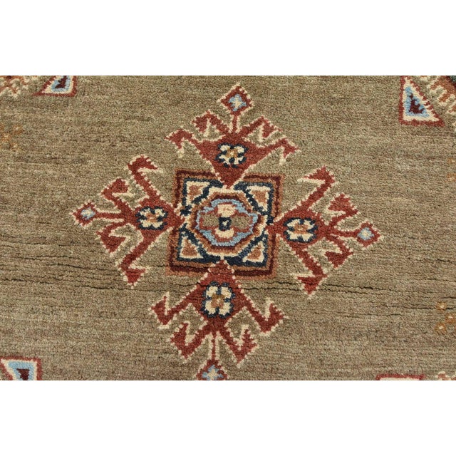 Textile Kazak Rug 3’2” X 4’11” Gray Wool Tribal Hand-Knotted Oriental Carpet For Sale - Image 7 of 12