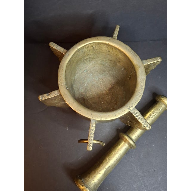 Museum Antique Heavy 18lb Bronze Mortar and Pestle Ribbed Fins Suspension Ring Judaica Sourced J Greenstein For Sale - Image 11 of 18