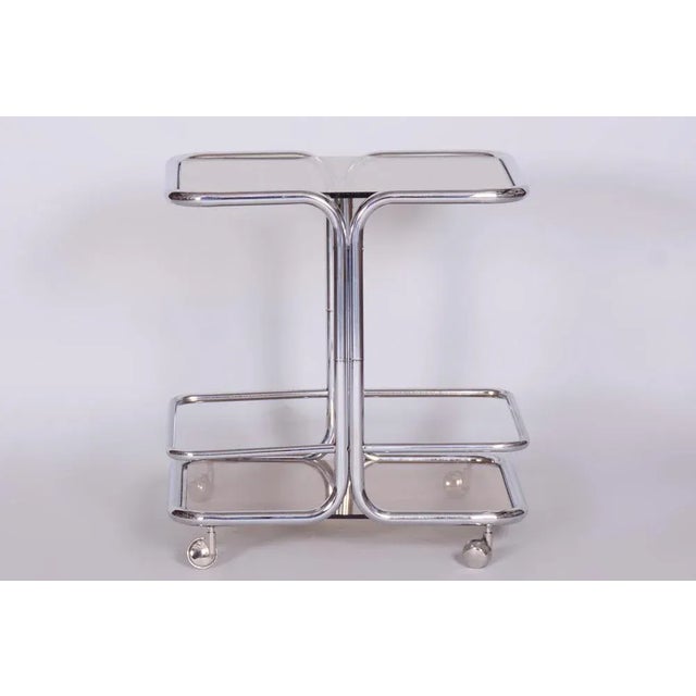 Mid-Century Chrome Serving Trolley in Smoked Glass, Czechia, 1960s For Sale - Image 9 of 10