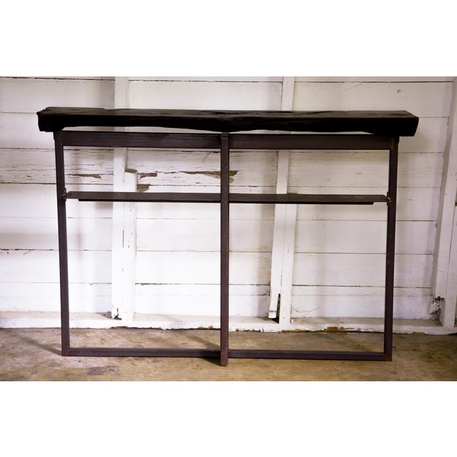 Wood Artisan Made Organic Modern Shou Sugi Ban Long-Leaf Pine Welded Metal Console For Sale - Image 7 of 12