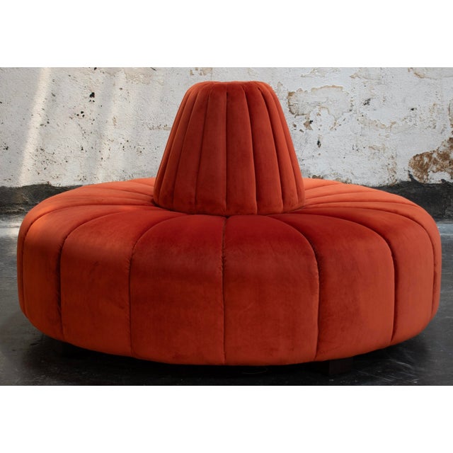 Art Deco Cinderella Bourne Burnt Orange Velvet Round Settee by Björk Studio For Sale - Image 3 of 8