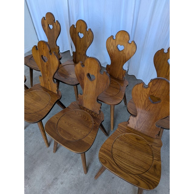 Farmhouse Tyrolean Chair with Heart Cutout Back, 1970s, Set of 8 For Sale - Image 11 of 18