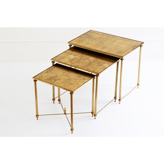 Gilded Metal Nesting Tables attributed to Maison Baguès, 20th Century, Set of 3 For Sale - Image 17 of 17