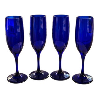 Vintage Cobalt Blue Champagne Flutes - Set of 4 For Sale