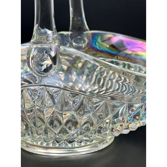 Large Iridescent Pressed‑Glass Centerpiece Basket With Handle For Sale In Detroit - Image 6 of 9