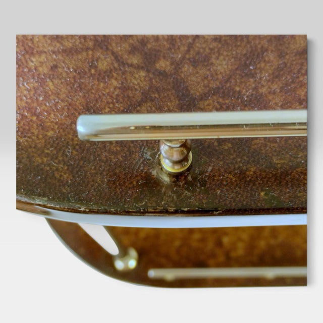 Mid-Century Modern Italian Serving Trolley Bar Cart in Lacquered Goatskin Parchment, 1960s For Sale - Image 14 of 18