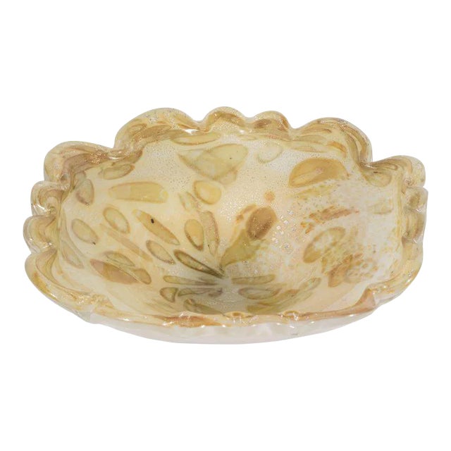 Mid-Century Modern Handblown Murano Glass Bowl in Oyster Shell and Champagne For Sale