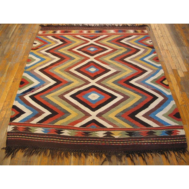 Tribal 1900s Multicolor Zigzag Kilim Antique Flat Woven Nw Persian Rug 5’x6’2” Carpet For Sale - Image 3 of 4
