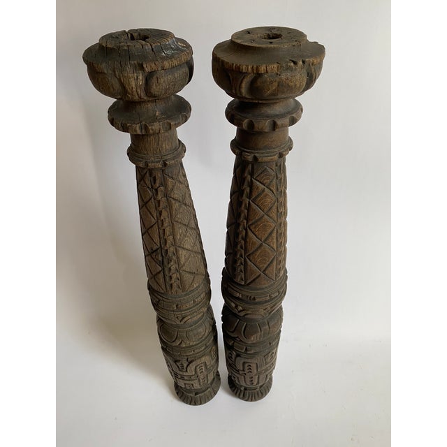 Coffee Pair of Carved Wood Columns For Sale - Image 8 of 11