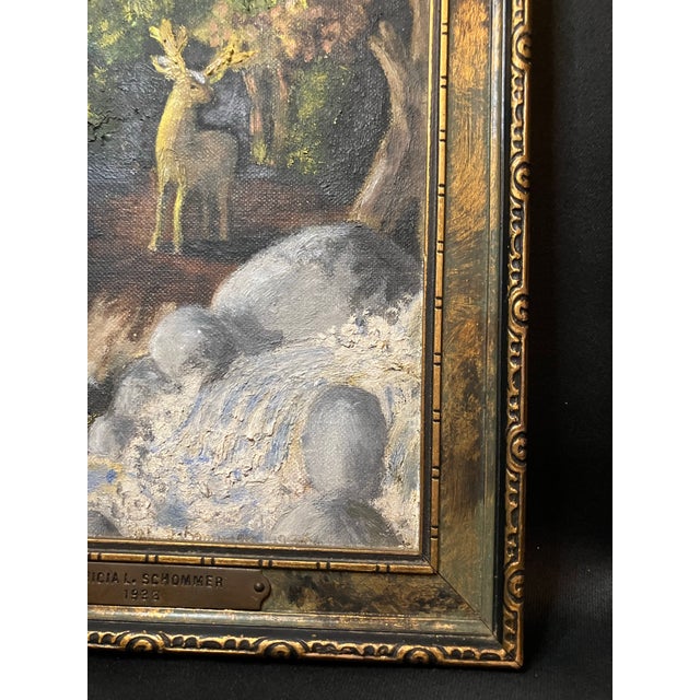 Textile 1950s Mid-Century Modern Rustic Deer Woodland Oil Painting With Heavy Impasto – Signed & Framed For Sale - Image 7 of 12