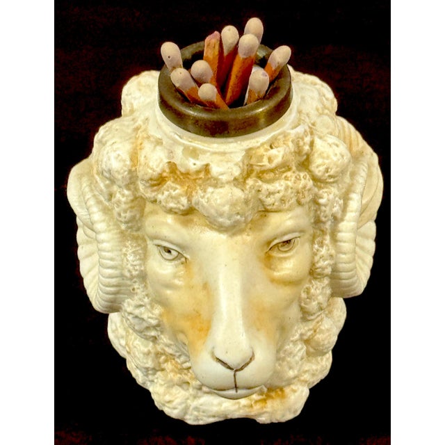 Traditional Rare German Porcelain Ram Head Matchstrike, Attributed to Schafer & Vater For Sale - Image 3 of 9