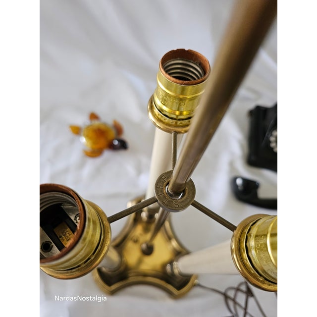 Stiffel Vintage 1970's Stiffel French Bouillotte Brass Candlestick 3-Light Lamp For Sale - Image 4 of 9