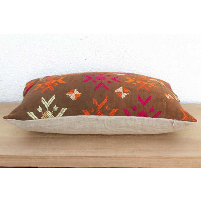 Faridkot Folk, Antique Phulkari Lumbar Pillow Cover For Sale - Image 4 of 6