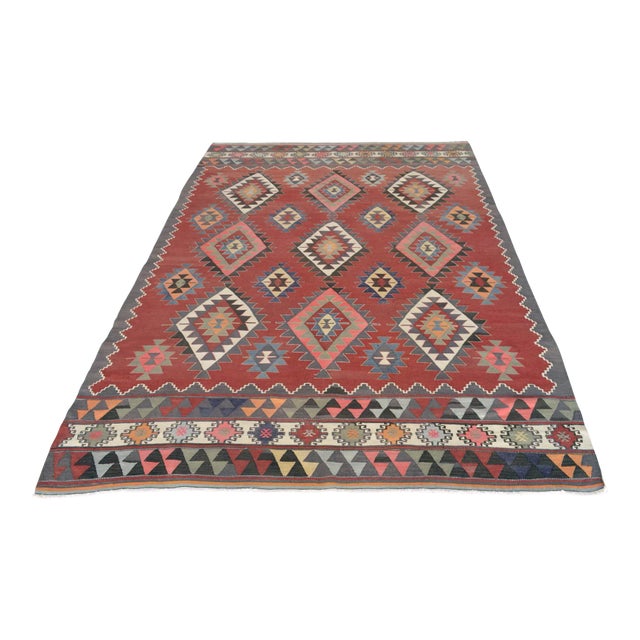 Handmade Turkish Kilim Rug Barak Design Area Rug - 6'1" X 9'1" For Sale