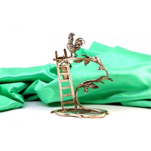 Silver Toothpick Holder with Climbing Plant and Perched Rooster, in Very Good conditions. Designed 1980 to 1989 This piece...