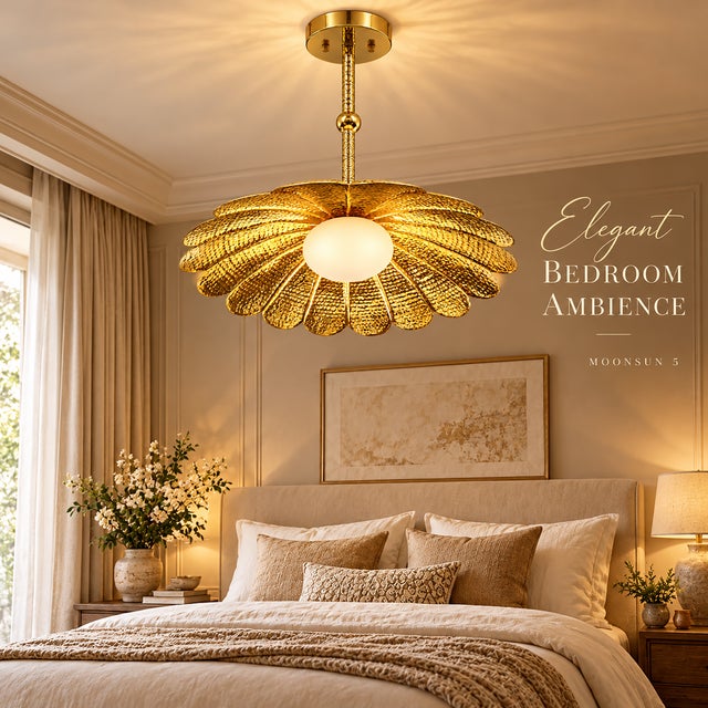 Not Yet Made - Made To Order Handmade Brass Flower Chandelier, Hammered Floral Pendant Light, Art Deco Ceiling Fixture For Sale - Image 5 of 13
