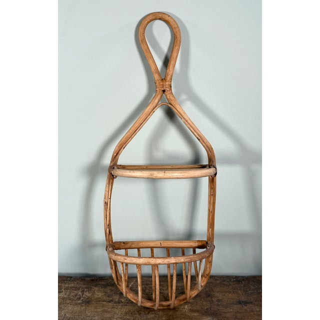 Vintage BoHo Mid Century Rattan Entry Wall Shelf W/ Hanging Basket Storage For Sale - Image 4 of 7