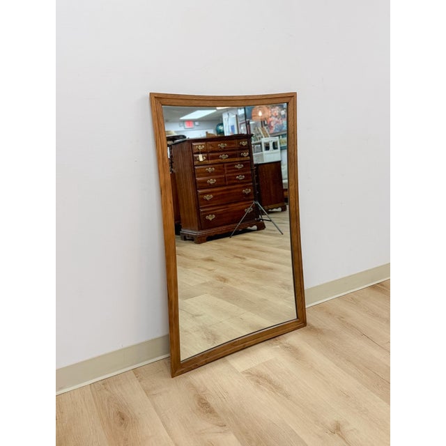 Broyhill Vintage Mirror Broyhill Sculptra MCM Walnut Wall Vanity Entryway Curved Edges For Sale - Image 4 of 10