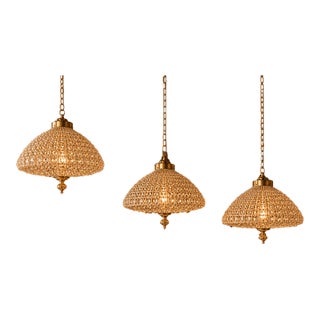 1960 French Bronze Crystal Gold Dome Chandeliers - Set of 3 PCS For Sale