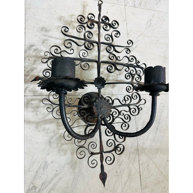 Vintage Iron Wall Sconces, a Pair For Sale - Image 9 of 9