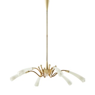 Mid-Century Modern Italian Spider Pendant Light in Brass and Murano Glass, 1950s For Sale