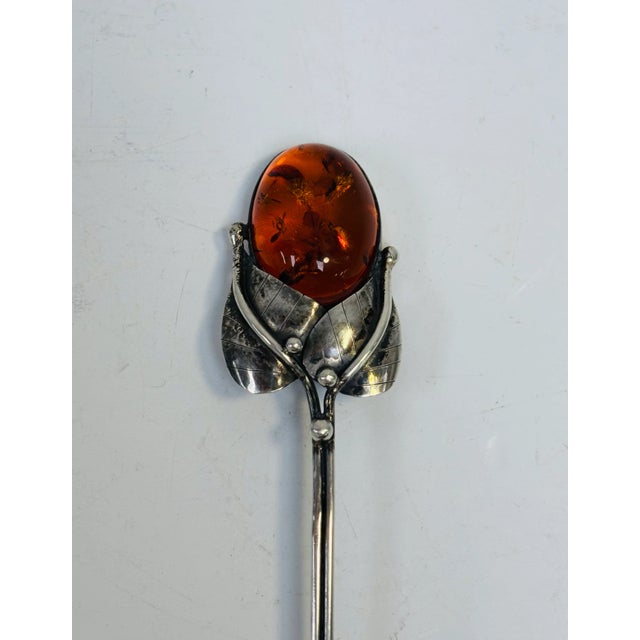 Metal Vintage Sterling Silver and Baltic Amber Honey Spoons - A Pair For Sale - Image 7 of 10
