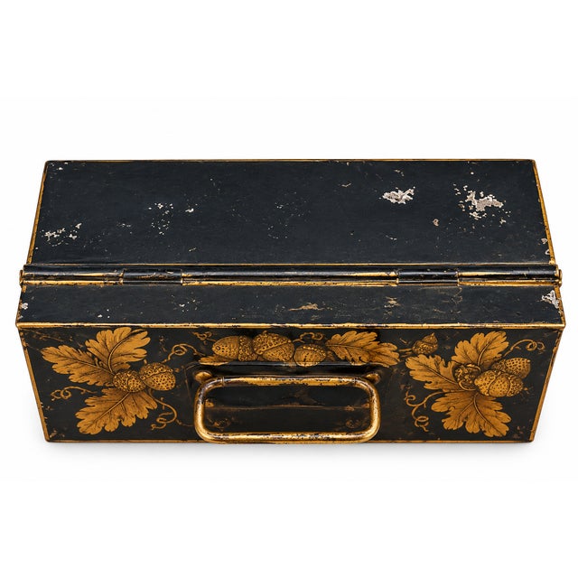 Vintage Black & Gold Floral Toleware 3-Piece Desk Set For Sale In Philadelphia - Image 6 of 7